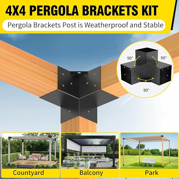 Pergola Brackets 4x4Woodworks Pergola kit Modular Modern Outdoor pergola Hardware Kit DIY Elevated Wood Stand kit Includes 4 Bracket Shoulders 4 Boots for 4x4 (Actual: 3.5x3.5 Inch) Lumber