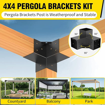 Pergola Brackets 4x4Woodworks Pergola kit Modular Modern Outdoor pergola Hardware Kit DIY Elevated Wood Stand kit Includes 4 Bracket Shoulders 4 Boots for 4x4 (Actual: 3.5x3.5 Inch) Lumber