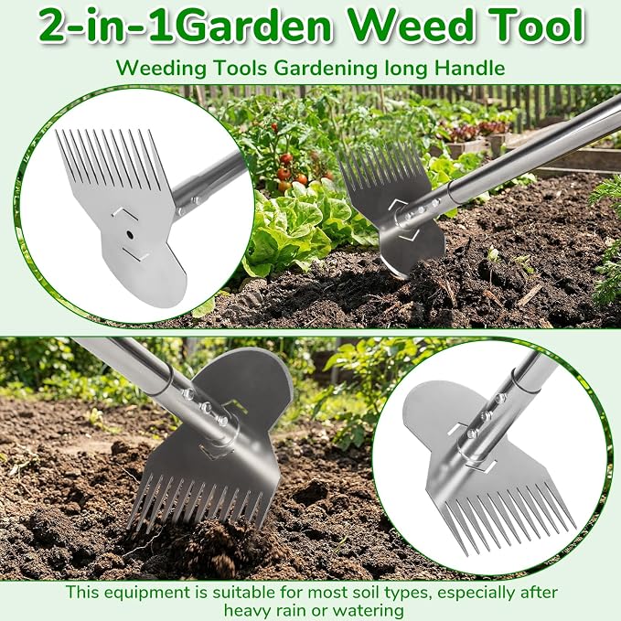 Garden Tools,Weeder Tool,63" Weed Puller Tool with Long Handle,Easy Weeding Without Bending or Squatting Down,Weeding Tools Suitable for Farm Planting,Gardening(Silver 12 Claws)