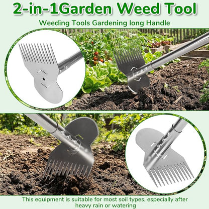 Garden Tools,Weeder Tool,63" Weed Puller Tool with Long Handle,Easy Weeding Without Bending or Squatting Down,Weeding Tools Suitable for Farm Planting,Gardening(Silver 12 Claws)