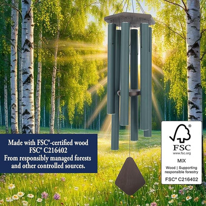 Wind Chimes Outdoor Large Deep Tone,Sympathy Wind Chime Outdoor, Memorial Wind-Chime with 6 Tuned Tubes, Elegant Chime for Garden, Patio, Balcony and Home Decor, Matte Green