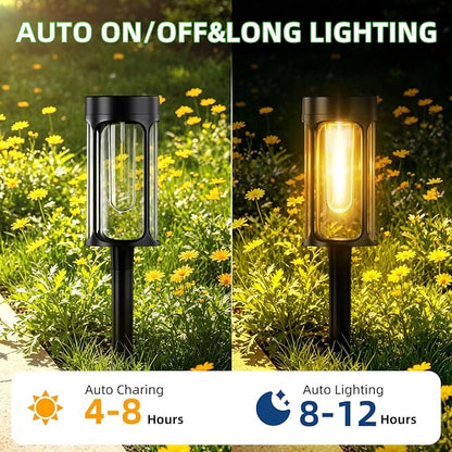 Solar Lights Outdoor, 12 Pack Waterproof IP65 Auto On/Off Solar Pathway Lights 3000K for Garden, Landscape, Path, Yard, Patio, Driveway,Walkway Decor, Landscape Lighting