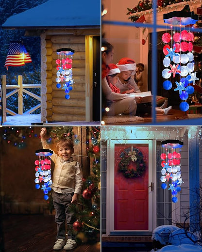 Toodour Solar Decorative Lights Outdoor, Red White Blue Shells Lights Gifts for Mom Grandma Women Wife Girls, Solar Wind Chimes Outside Decorative Mobile Light for Garden Porch Yard Window Decor