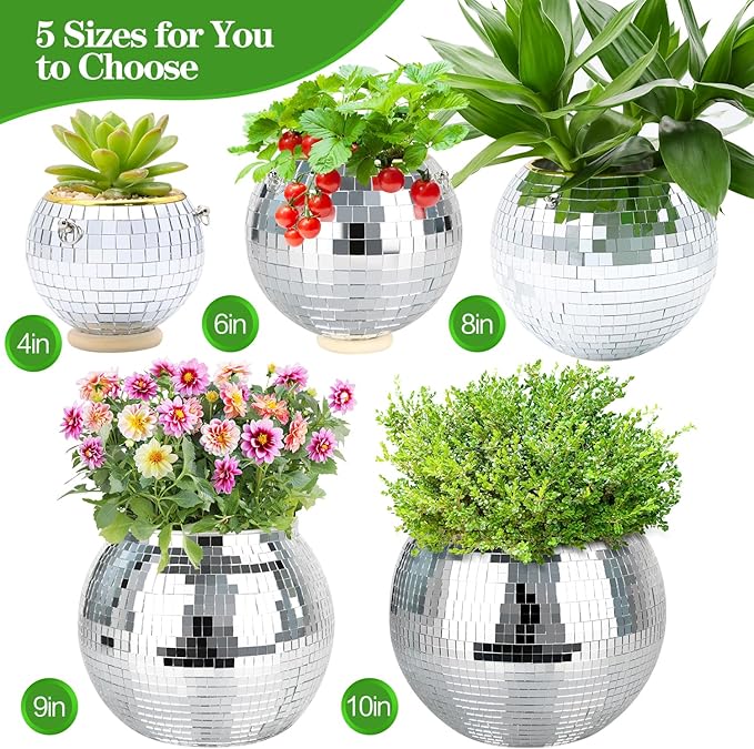 10” Disco Ball Plant Hanger with Hanging Rope, Hanging Chain, Hook, Circle | for Decoration