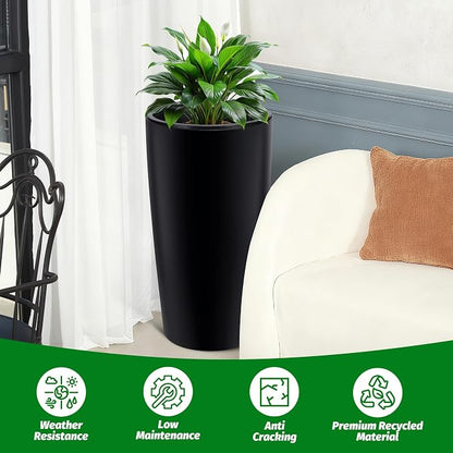 Garvee Tall Planters for Outdoor Plants, 30 in Large Planters Set of 2, Outdoor & Indoor Planters with Water Level Monitor ＆ Inner Bucket, Automatic Watering, for Porch, Patio, Backyard, Black