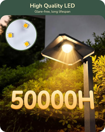 EDISHINE Low Voltage Landscape Lighting, Landscape Path Lights with Pyramid Exterior, Aluminum, 3000K & 50000Hrs, Outdoor Pathway Lights Wired for Garden, Yard, Driveway, 4 Pack