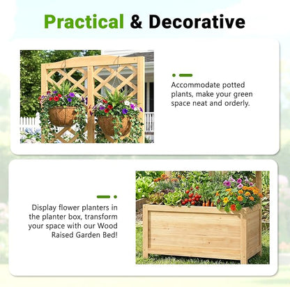 DoCred 2PCS 30" L x 16" W x 59" H Raised Garden Bed, Freestanding Elevated Planter Box with Trellis for Climbing Plants, Outdoor Wooden Privacy Screen with Garden Box for Backyard Patio Balcony Decor