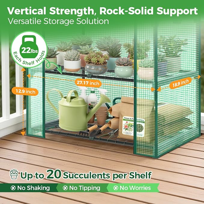 Ohuhu Mini Greenhouse for Indoor Outdoor, 27 x 19 x 62-Inch Small Plant Green House 4-Tier Rack Stand Portable Greenhouses with Durable PE Cover for Seedling, Ideal Gardening Gifts for Women Men