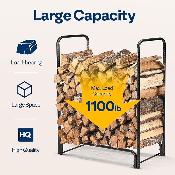 VIVOHOME 3 ft Heavy Duty Firewood Rack Outdoor with Cover, Fire Wood Storage Rack, Log Holder and Cover Combo Set with Zipper, Black