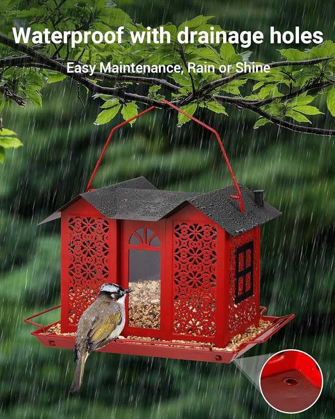 HouseSapp Bird Feeders for Outdoors, Metal Mesh Wild Bird Feeder with Triple Feeders for Finch Cardinal Chickadee, Large Capacity, Weatherproof and Durable, Red