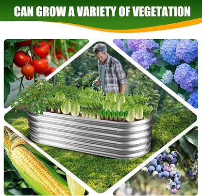 TBMLC 17" Tall Elevated Oval Metal Raised Garden Bed - 5ft x 2ft in Size and 0.8MM Thick Durable Planter Bed/Box for Vegetables Flowers Succulent at Patio/Garden Outdoor (Silver, 5X2X1.4 FT)