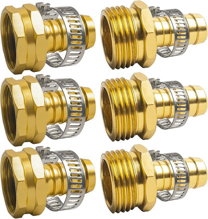 Hourleey Garden Hose Repair 1/2 Inch, Aluminum Mender Hose Connector Fitting with Clamp, Fit 1/2" Male & Female Hose Connector, 3 Sets