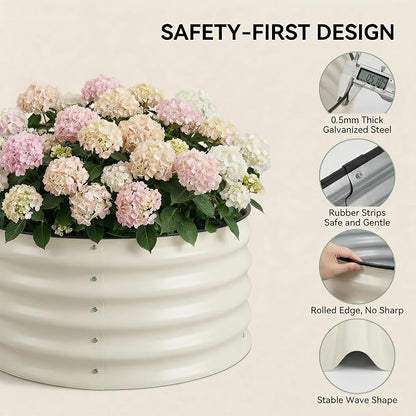 Sponvatt 3 Pcs Round Galvanized Raised Garden Bed Kit 24 x 12 Inch Metal Planter Box Outdoor with Safety Rubber Edge Trim Rust Proof Weather Resistant Circular Steel Garden Beds White 12 Inch Deep