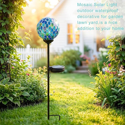 VCUTEKA Solar Lights Outdoor Decorative - Waterproof Mosaic Solar Garden Light, LED Pathway Stake for Landscape Lawn Patio Yard, Solar Globe Lights Outdoor, 1 Pack Green Yellow