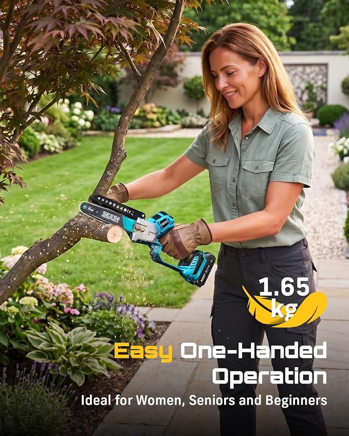 SEESII Mini Chainsaw 6 Inch Brushless, Automatic Oiler | 2 x2.0Ah Batteries, Cordless Chainsaw Compatible with Makita 18V Battery, Electric Saw for Tree Limb Branch Cutter Yard Work