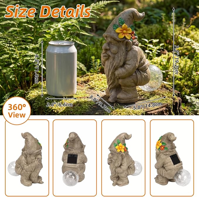 Funny Garden Gnomes Outdoor, Quirky Gnome Statue with Solar Powered for Yard Patio Lawn, Unique Gnomes Gift for Friends Garden Lovers