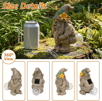 Funny Garden Gnomes Outdoor, Quirky Gnome Statue with Solar Powered for Yard Patio Lawn, Unique Gnomes Gift for Friends Garden Lovers