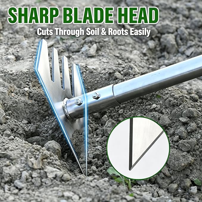 BARAYSTUS Garden Hoe Tool and Weeder, 56 Inch Ergonomic Long Handle Cultivator with Sharp Stainless Steel Blade, Heavy Duty Garden Hand Tiller for Weeding, Digging, Loosening Soil,Removing Moss