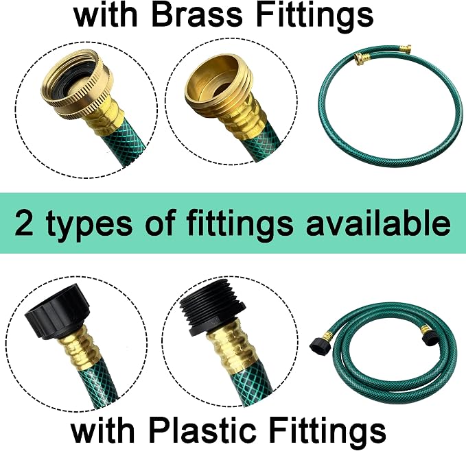Darnassus PVC Garden Hose 1/2 Inch, 1 FT Flexible Water Hose Green with Male and Female Plastic Fittings - No Leaking and Lightweight for Household Outdoors Lawns Patio