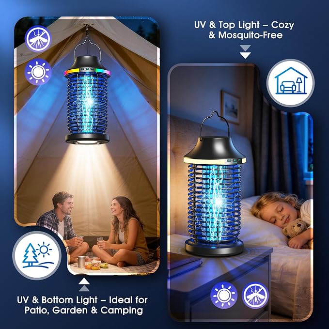 Bug Zapper Outdoor Cordless, 2026 Upgraded 4200V Electric Mosquito Zapper 5 in 1 Rechargeable Bug Zapper Outdoor Waterproof with 5000mAH Battery, Portable Fly Zapper Insect Zapper for Patio Camp