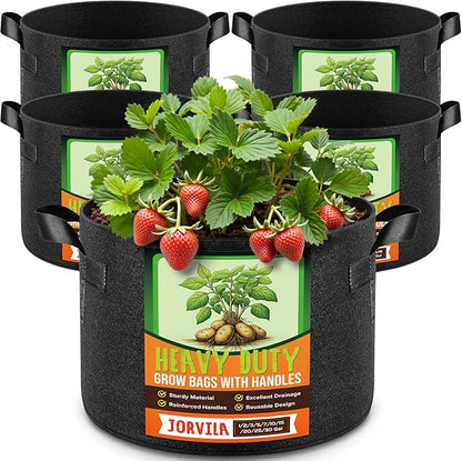 Jorvila 5 Pack 30 Gallon Grow Bags, Thickened Nonwoven Fabric Planter Pots with Handles, Heavy Duty 300G Garden Pots for Tomato, Potato and Vegetable