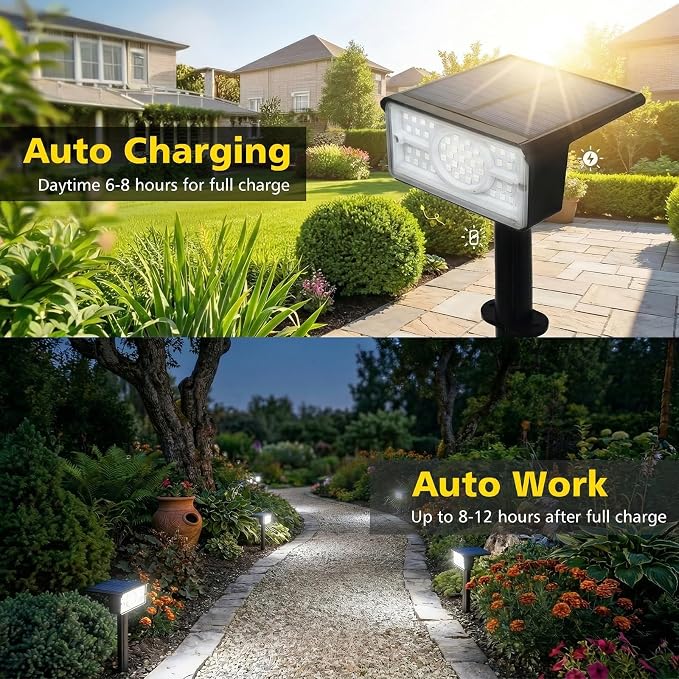 T-SUN Solar Spot Lights Outdoor 4 Pack, 49 LED 2 Lighting Modes, IP65 Waterproof Solar Landscape Spotlights, Dusk to Dawen LED Lights for Yard, Garden, Driveway, Pathway (White)