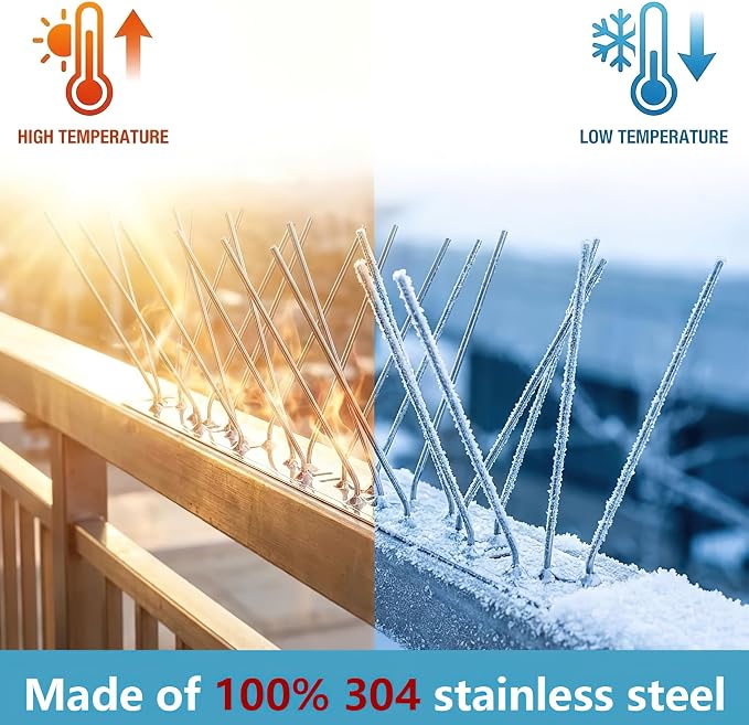 Bird Spikes 9.84FT Install,304 Stainless Steel Bird Deterrents Spikes for Outside to Keep Birds Away Bird Scare Devices Outdoor,12Pcs