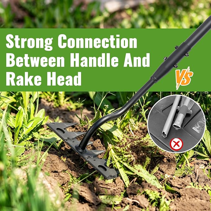 Weeding Rake Long Handle,70 Inch Heavy Duty Metal Manual Weeder Tool for Weeding Loosening Soil Cultivating Weed Puller Tool for Lawn, Garden Beds 6 Teeth Weed Removal Tool for Women and Seniors
