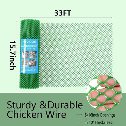 Pet Proof Barrier Net, Green Plastic Chicken Wire Mesh Fencing 15.7IN x 33FT, Balcony Cat Safety Net & Garden Snake Barrier, Heavy Duty Protection for Chicken Coops, Rabbit Hutches, Dog Kennels