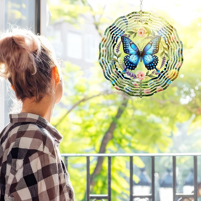 FLAGWIX Butterfly Wind Spinners Outdoor - 3D Stainless Steel Metal Spinner 12 in - Birthday Gifts for Mom, Butterfly Gifts for Women, Yard Decorations Outdoor, Garden Decor
