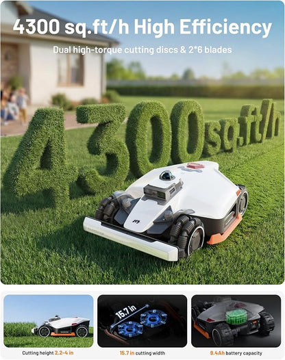 Mammotion LUBA 3 AWD 1500H Robot Lawn Mower with Garage (Ship Separately), 0.37 Acre, All-Wheel-Drive for 80% Slopes, 360° LiDAR+Dual-Camera AI Vision, 15 Multi-Zone Management, 2.2"-4.0" Cut Height
