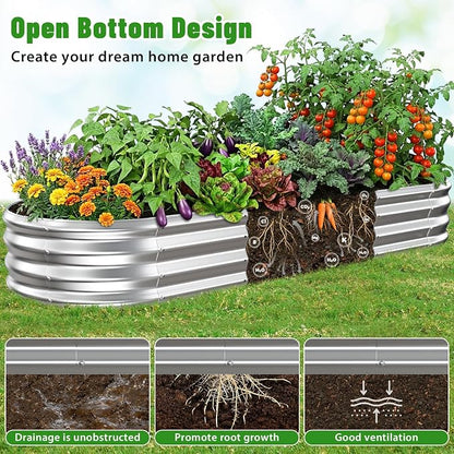 Oval Raised Garden Bed, 5 x 2 x 1FT, Galvanized Steel Planter Box with Wave-Shaped Metal Panels for Outdoor Flower,Tree,Herb & Vegetable Garden (Silver, 72X24X12 inches)