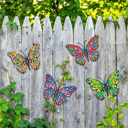 4 Pack Outdoor Butterfly Wall Decor - 9.6 inches Metal Butterfly Wall Art Decorartion for Yard Fence Garden Patio Balcony