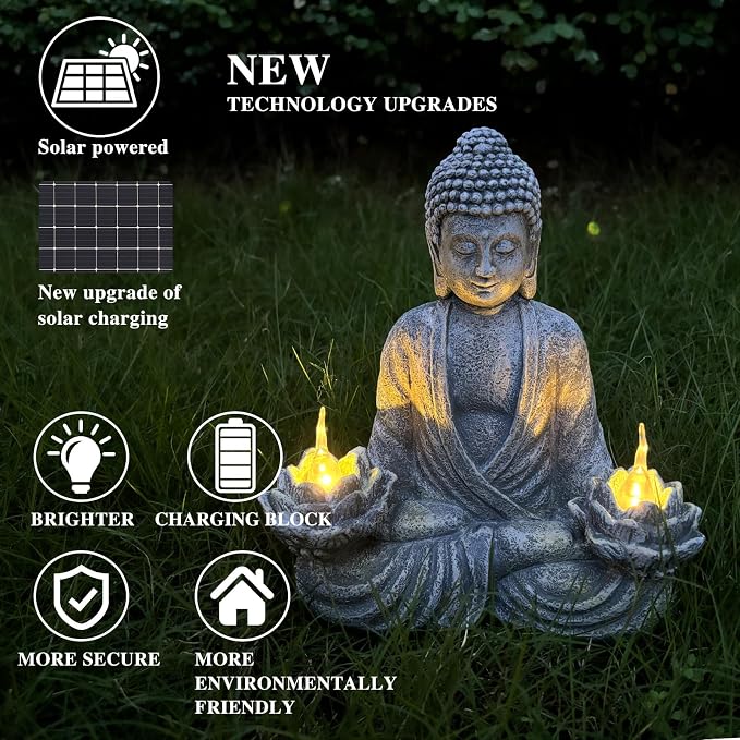 Buddha Statue for Home and Outdoor Decor Solar Powered Flickering LED,Garden Light Zen Meditation Spiritual Room Decor- Buddha Decor Outdoor-Ideas Gifts for Women, Mom