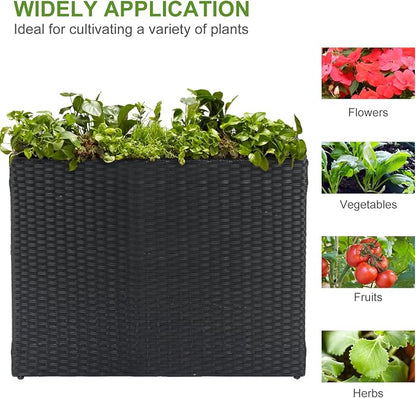 LEWIS&WAYNE Tall Planters for Outdoor Wicker Large Rectangular Block Box | All-Weather, Handmade PE Rattan, Removable Liner, Indoor Outdoor, Patio Porch Garden, Modern Design