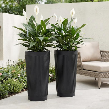 TUYOHW Set of 2 Large Round Tall Planter for Indoor or Outdoor 24" Flower Pots for Porch, Patio, Backyard, Large Planters for Outdoor Indoor Plants