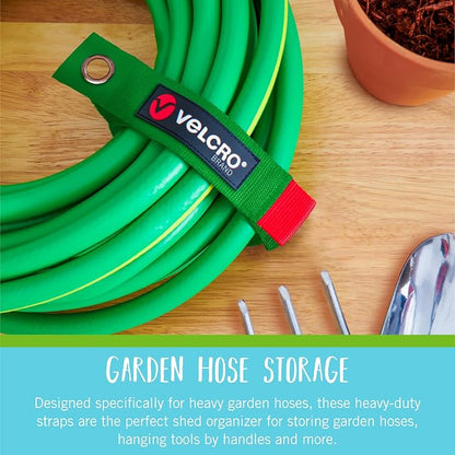 VELCRO Brand Easy Hang Garden Hose or Extension Cord Holder Organizer Variety Pack. Holds up to 100lbs. Heavy Duty Straps Perfect for Shed or Garage Organization. 3-pk 10",14" and 18", Black