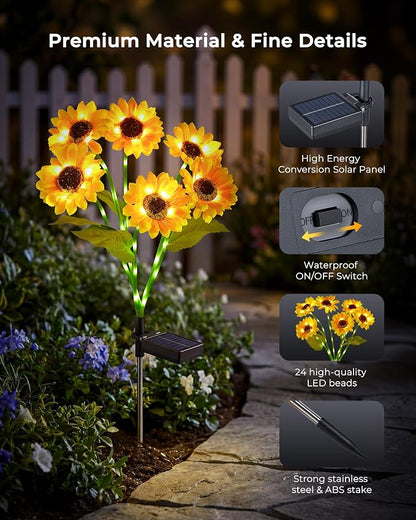Brightown 3 Pack Solar Sunflowers Garden Decor,18 Solar Powered Sunflowers for Outside with Glowing Stems, Waterproof Solar Flowers Outdoor, Auto On Off Decorative Stakes Light for Yard, Patio, Lawn | 18 glowing stem sunflowers, waterproof solar powere...