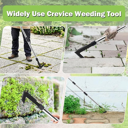 Crack Weeder Tool with Long Handle - 2 in 1 Weed Crack Remover Tool Gardening, 60" Manual Crevice Weeding Tools L-Shape Weed Puller for Sidewalk Driveway Paver Patio Yard Garden