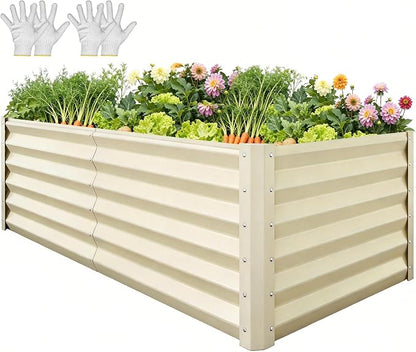 YITAHOME 6x3x3ft Large Raised Garden Bed Kit, Galvanized Metal Planter Box with Gloves, Support Rod, Outdoor Above Ground Planters for Plants Vegetables Flowers, Cream Yellow