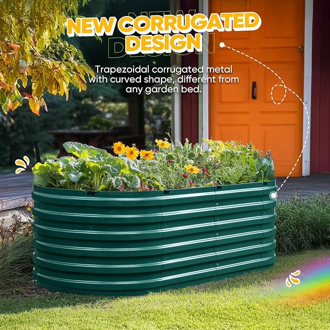 KING BIRD Raised Garden Bed Kit 2025 Upgraded Quick-Setup Galvanized Planter Garden Box Outdoor for Gardening, Vegetables, Flowers, 74x36x23 in, Green