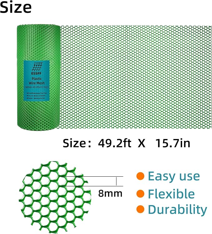 Pet & Garden Safeguard - 15.7IN x 49.2FT Roll - Green Plastic Netting, Multi-Use Decorative Fence for Poultry, Dogs, Rabbits,Chicken and Snake Barrier