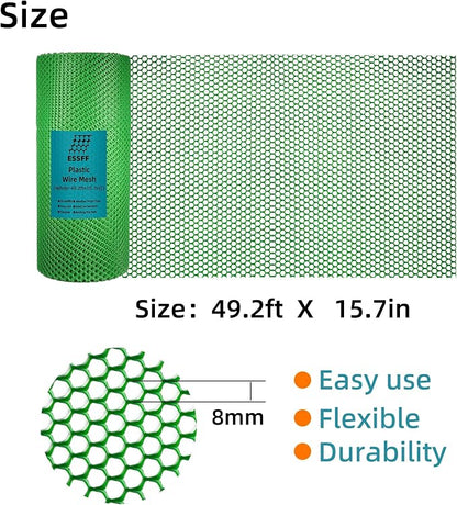Pet & Garden Safeguard - 15.7IN x 49.2FT Roll - Green Plastic Netting, Multi-Use Decorative Fence for Poultry, Dogs, Rabbits,Chicken and Snake Barrier