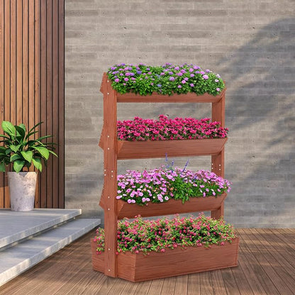 DoCred Vertical Raised Garden Bed, 5 Tier Freestanding Wood Garden Planters | Wooden Plant Stand Flower Rack with Planter Box for Herbs Flowers Vegetables Outdoor Indoor Gardening, Red
