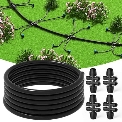 MIXC 50 FT 1/2 Inch Drip Irrigation Tubing Kit:Premium Garden and Landscape Watering System with 4 Quick Connector 4-Way Connector