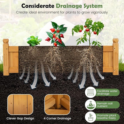 Giantex 2 Pcs Raised Garden Bed, Wooden Planter w/Drainage Holes, Rectangular Plant Box for Vegetables Flowers Herbs Fruit Growing, Raised Container for Garden Patio Balcony, Easy Assembly