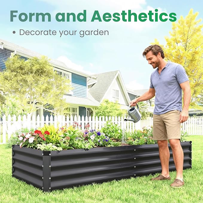 6X2X1 FT Metal Raised Garden Bed Kit, Heavy Duty Outdoor Rectangular Planter Box, Bottomless Design for Deep Root Vegetables, Flowers & Herbs, Easy Assembly(Dark Gray 2PCS)