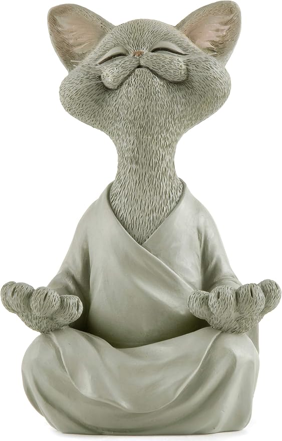 Meditating Happy Cat Statue – Zen Mindfulness Decor for Cat Lovers