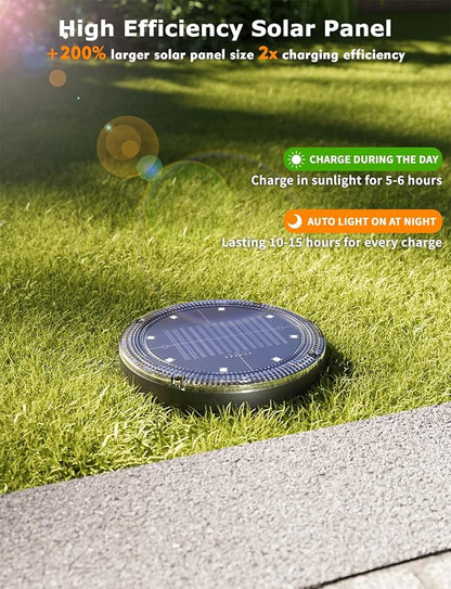 Color Changing Solar Ground Lights with Remote, IP67 Waterproof, 10Pack | 9-Color & 2 Dynamic RGB, 33ft Long Distance Remote Control, Dusk-to-dawn Light Up, Outdoor Flat Disk Light for Yard Lawn Path