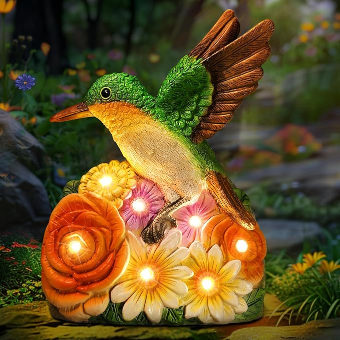 Linkax Birthday Easter Gifts for Adults Women Mom Grandma, Hummingbird Statue Solar Lights Outdoor Garden Decor for Outside Patio Yard Front Porch Balcony Home, Gardening Housewarming Gifts New Home